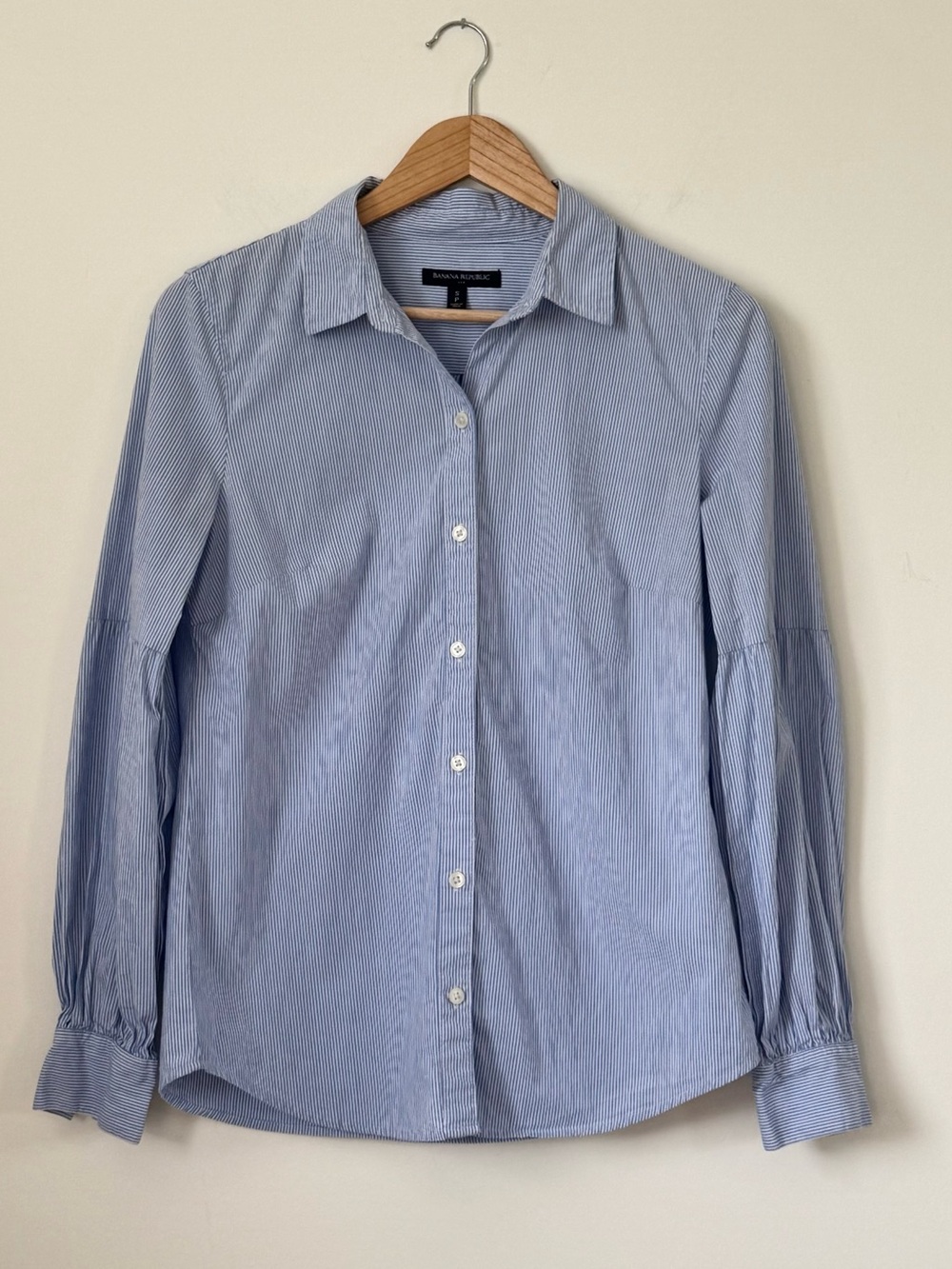 Banana Republic Women’s Blue and White Striped Button Down Shirt